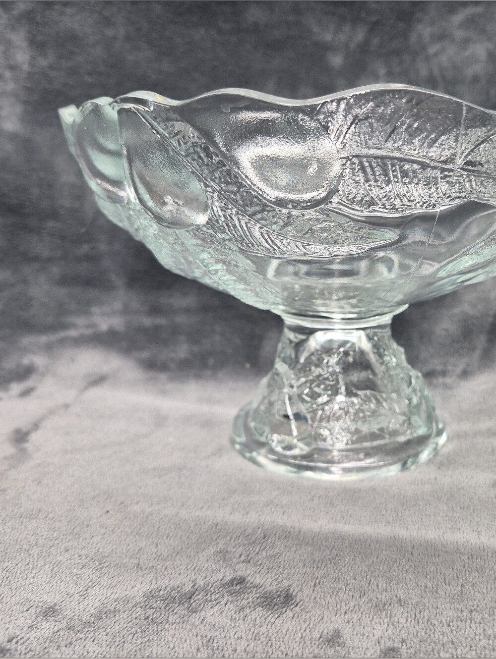 Vintage Teleflora TF11 Clear Pressed Glass Pedetal Footed Fruit France 1985